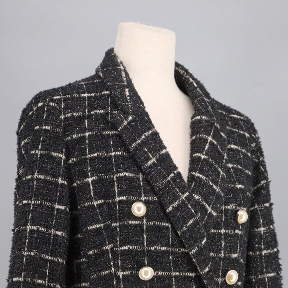 NWT RACHEL ZOE Tweed Double-Breasted Windowpane Blazer Pearl Buttons Size M - Picture 3 of 9